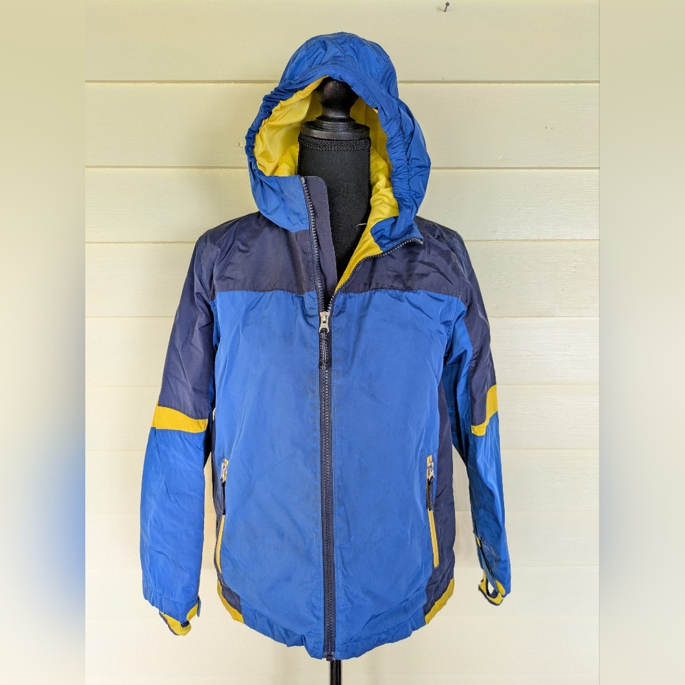 Land's End Boys Blue And Yellow Hooded Coat Size M 10-12